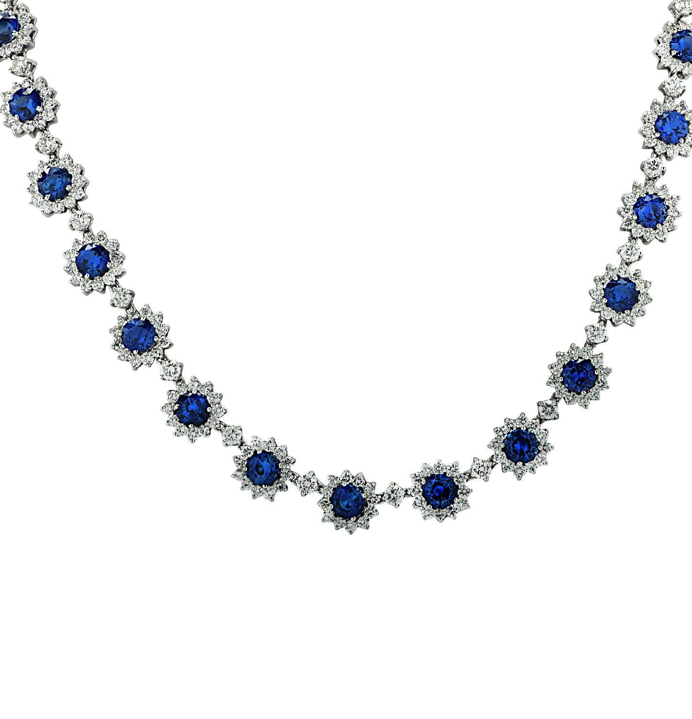Modern 33.34 Carat Sapphire and White Diamond Necklace  For Sale