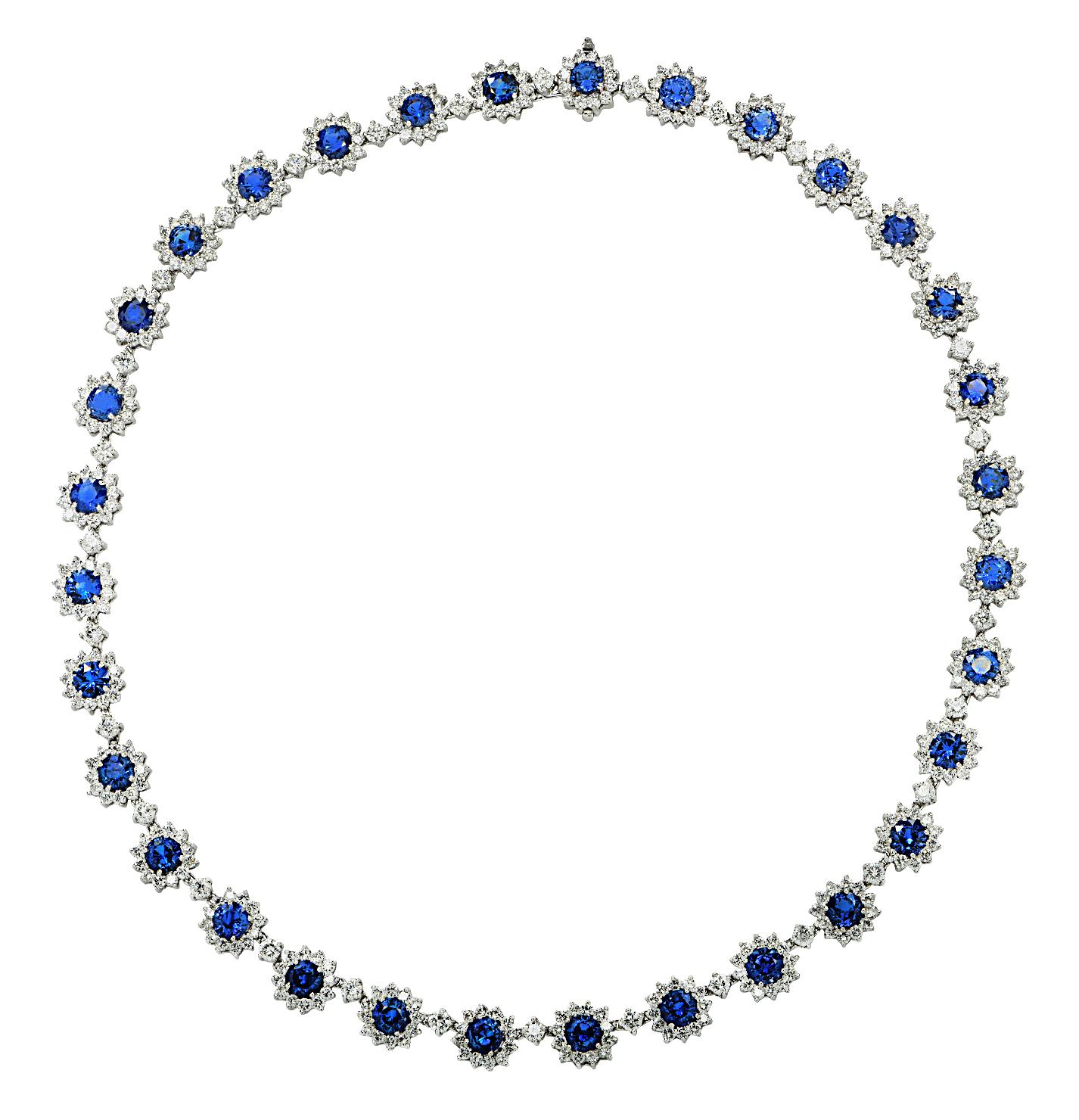 33.34 Carat Sapphire and White Diamond Necklace  In New Condition For Sale In Miami, FL