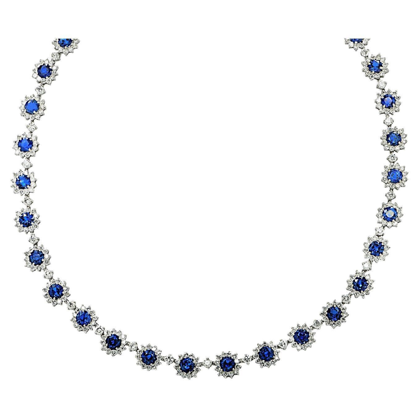 33.34 Carat Sapphire and White Diamond Necklace  For Sale