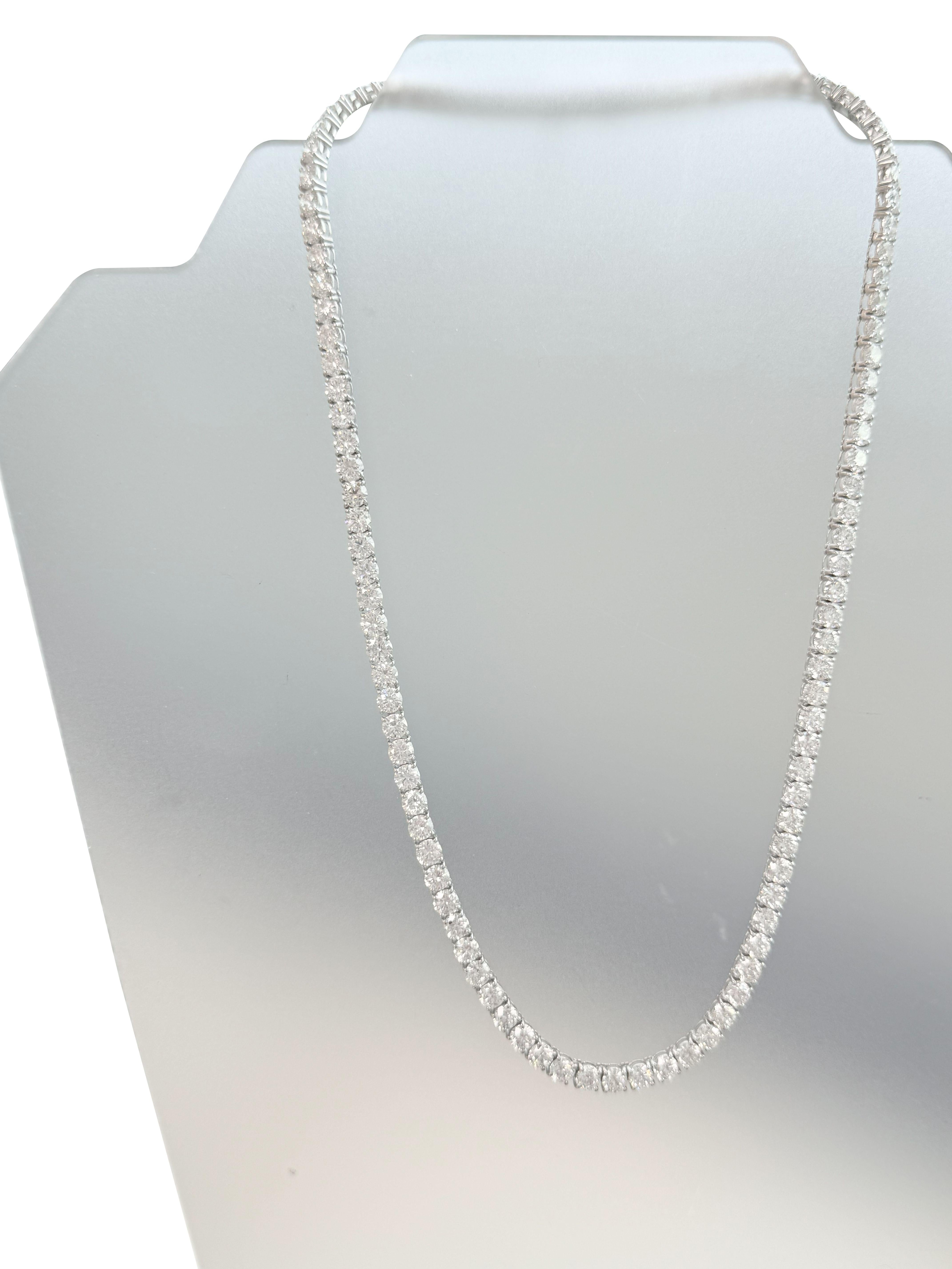 Collana Tennis con diamanti rotondi naturali da 33,35 carati in oro bianco 18K SI1-VS2 in vendita 7
