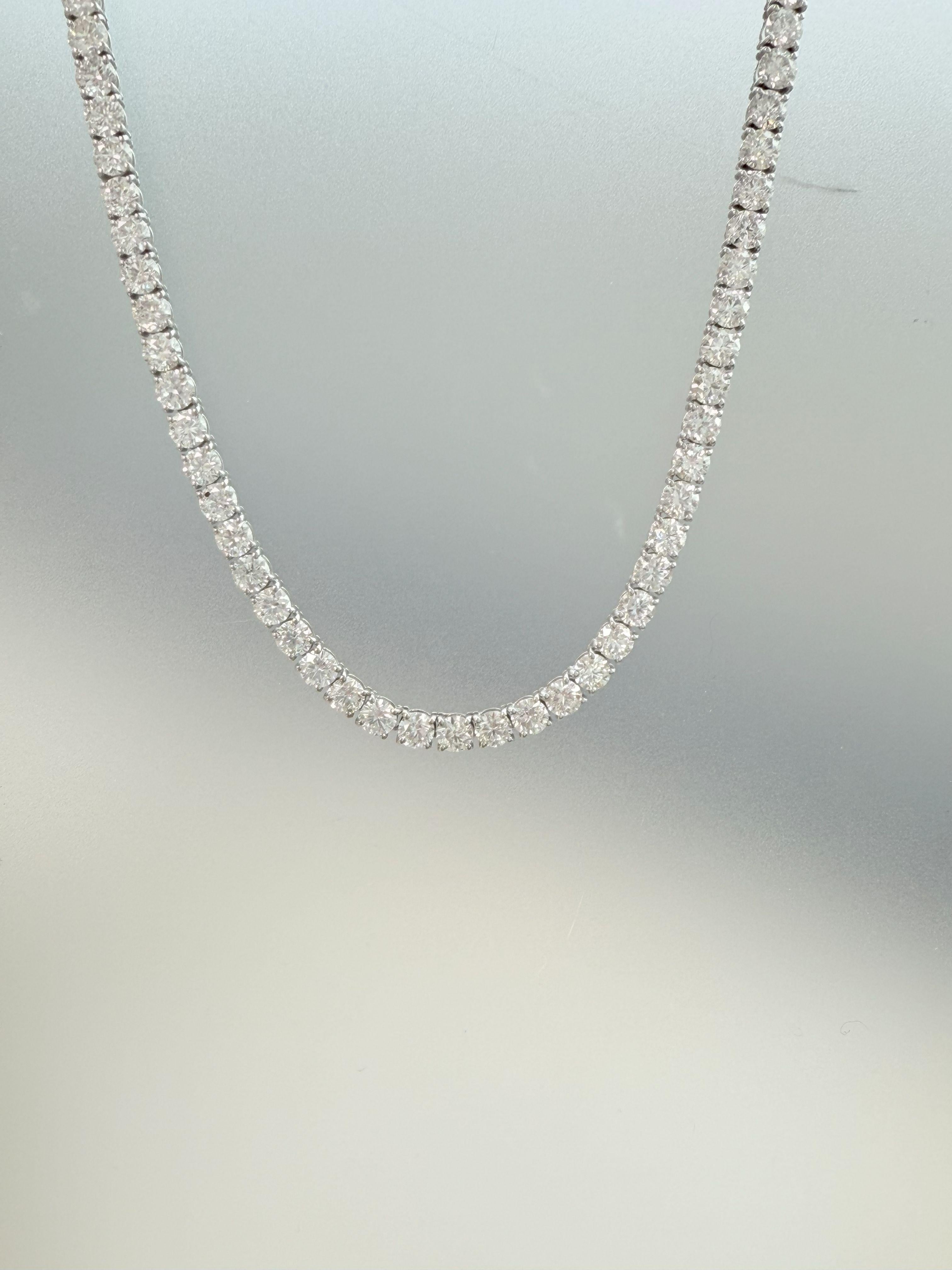 Collana Tennis con diamanti rotondi naturali da 33,35 carati in oro bianco 18K SI1-VS2 in vendita 9
