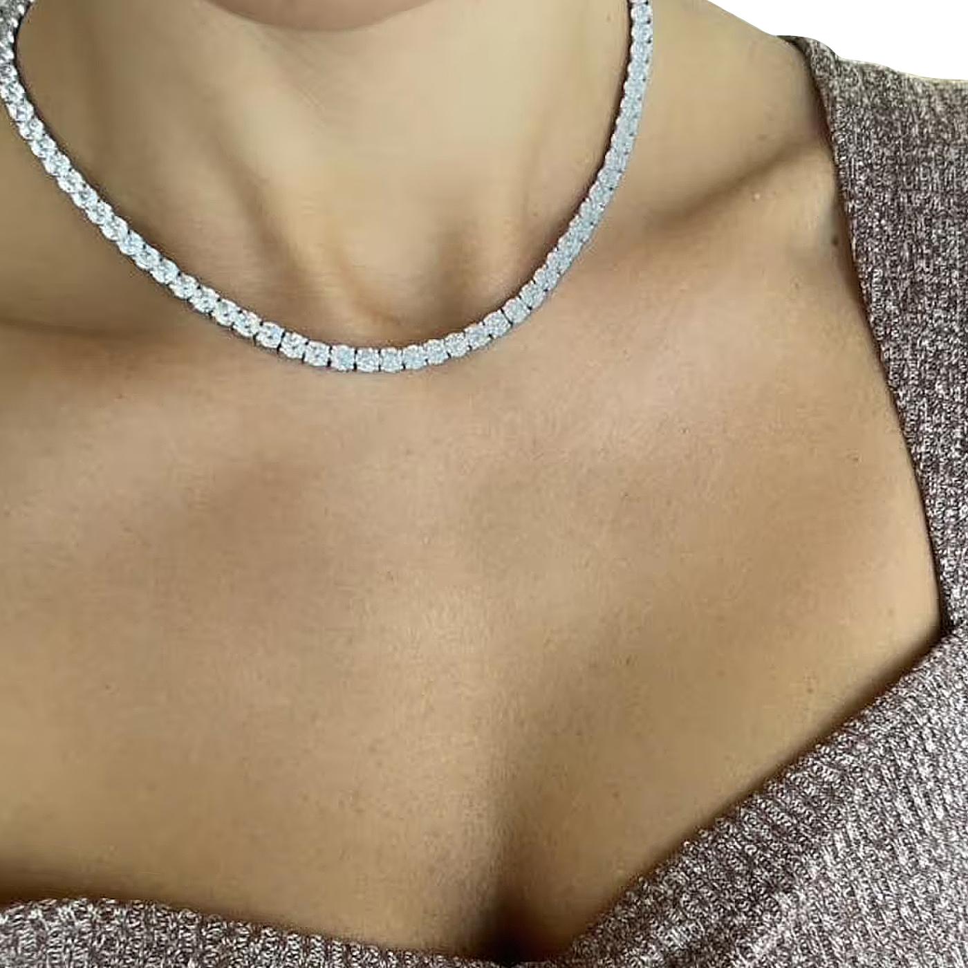 Collana Tennis con diamanti rotondi naturali da 33,35 carati in oro bianco 18K SI1-VS2 in vendita 14