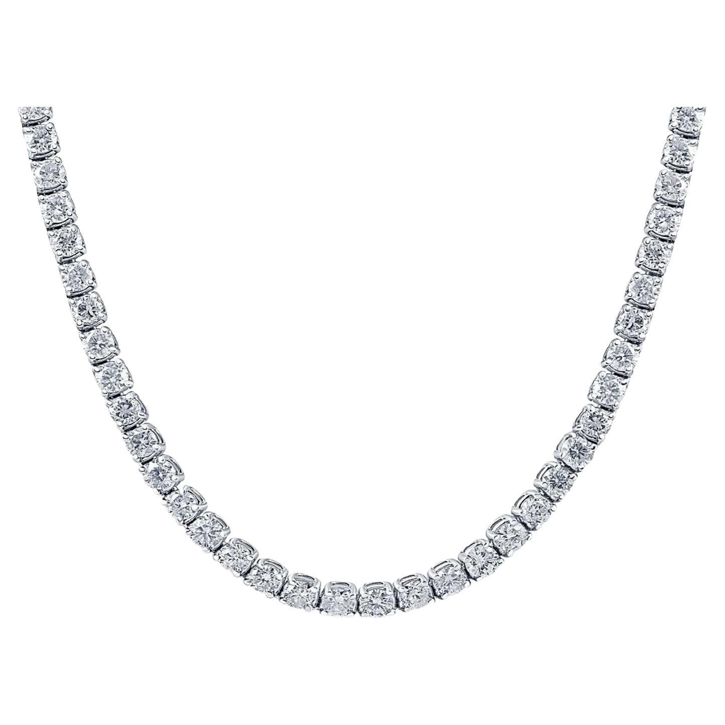 Collana Tennis con diamanti rotondi naturali da 33,35 carati in oro bianco 18K SI1-VS2 in vendita