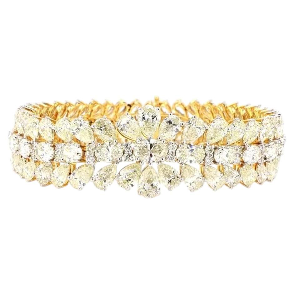 33.36 Carat Pear Shape Diamond Gold Bracelet