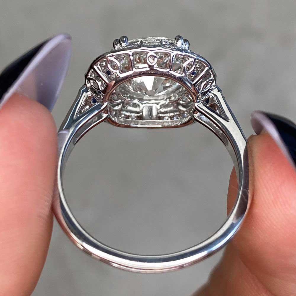 3.33ct  Antique Cushion Cut Diamond Engagement Ring, Diamond Halo, Platinum For Sale 7