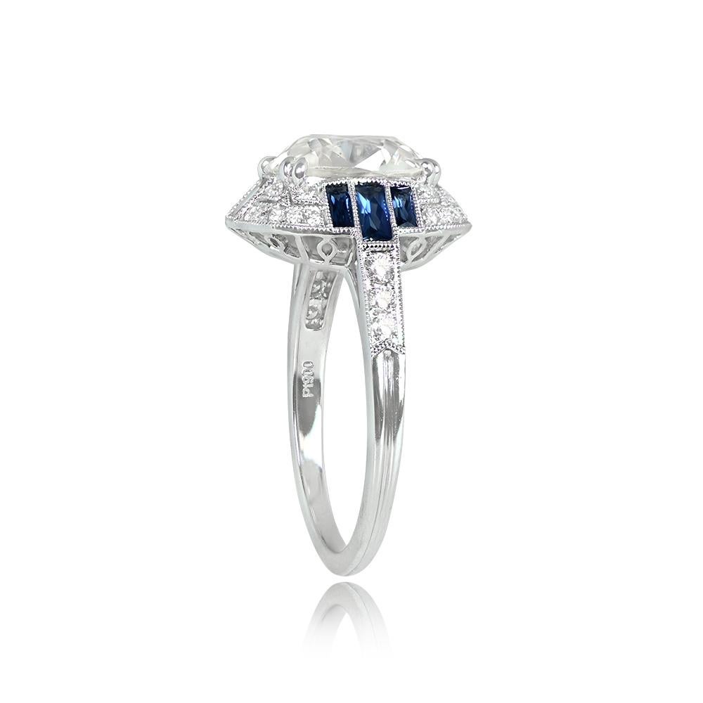 Art Deco 3.33ct  Antique Cushion Cut Diamond Engagement Ring, Diamond Halo, Platinum For Sale