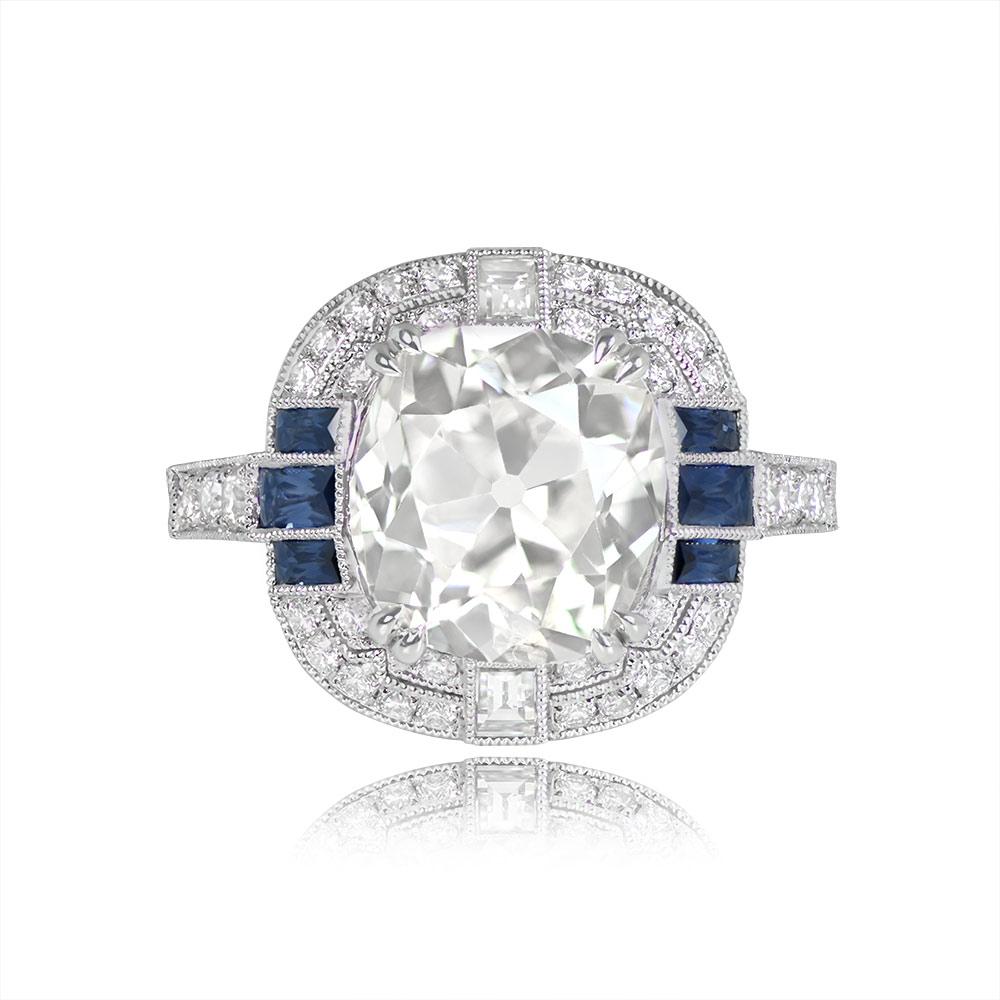 3.33ct  Antique Cushion Cut Diamond Engagement Ring, Diamond Halo, Platinum In Excellent Condition For Sale In New York, NY