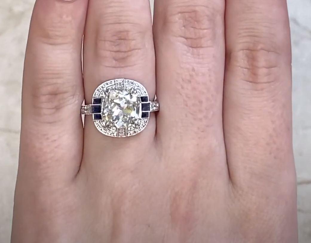 Women's 3.33ct  Antique Cushion Cut Diamond Engagement Ring, Diamond Halo, Platinum For Sale