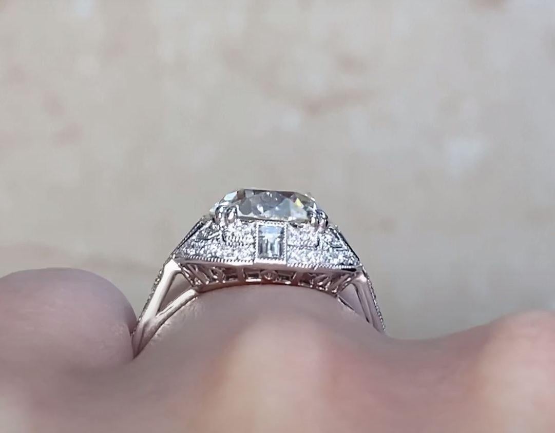 3.33ct  Antique Cushion Cut Diamond Engagement Ring, Diamond Halo, Platinum For Sale 3