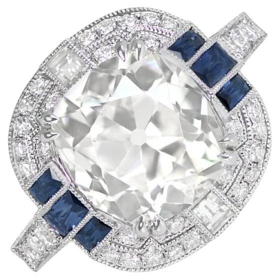 3.33ct  Antique Cushion Cut Diamond Engagement Ring, Diamond Halo, Platinum For Sale