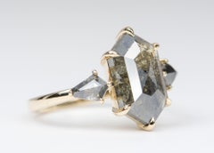3.33ct Hexagon Salt and Pepper Diamond Kite-Shape Sides 14K Gold Engagement Ring