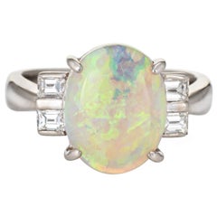 3.33ct Natural Opal Diamond Cocktail Ring Platinum Sz 5.75 Estate Fine Jewelry
