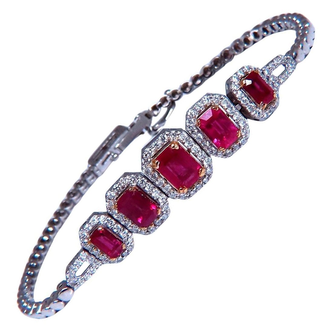 3.33ct natural ruby diamonds bracelet 14kt Gold Five Stage*