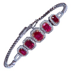 3.33ct natural ruby diamonds bracelet 14kt Gold Five Stage*