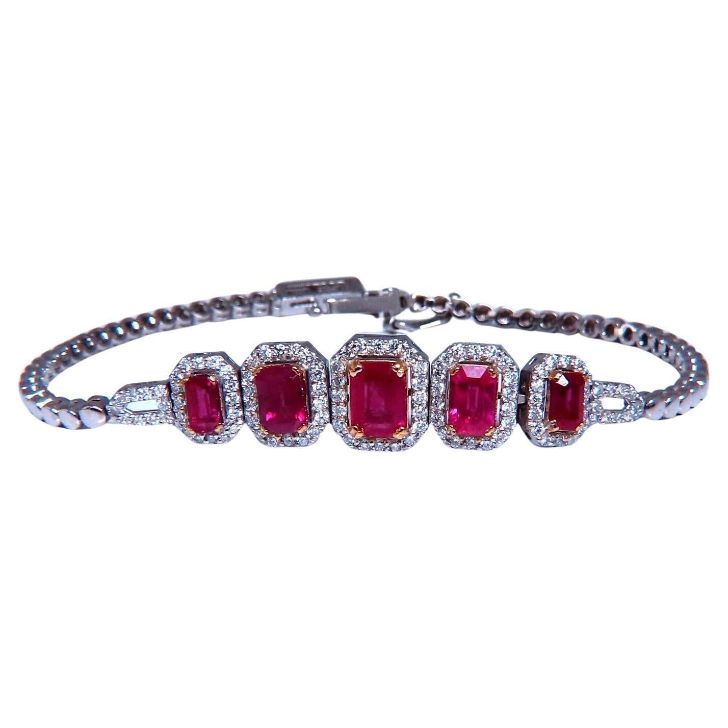 3.33ct natural ruby diamonds bracelet 14kt Gold Five Stage For Sale