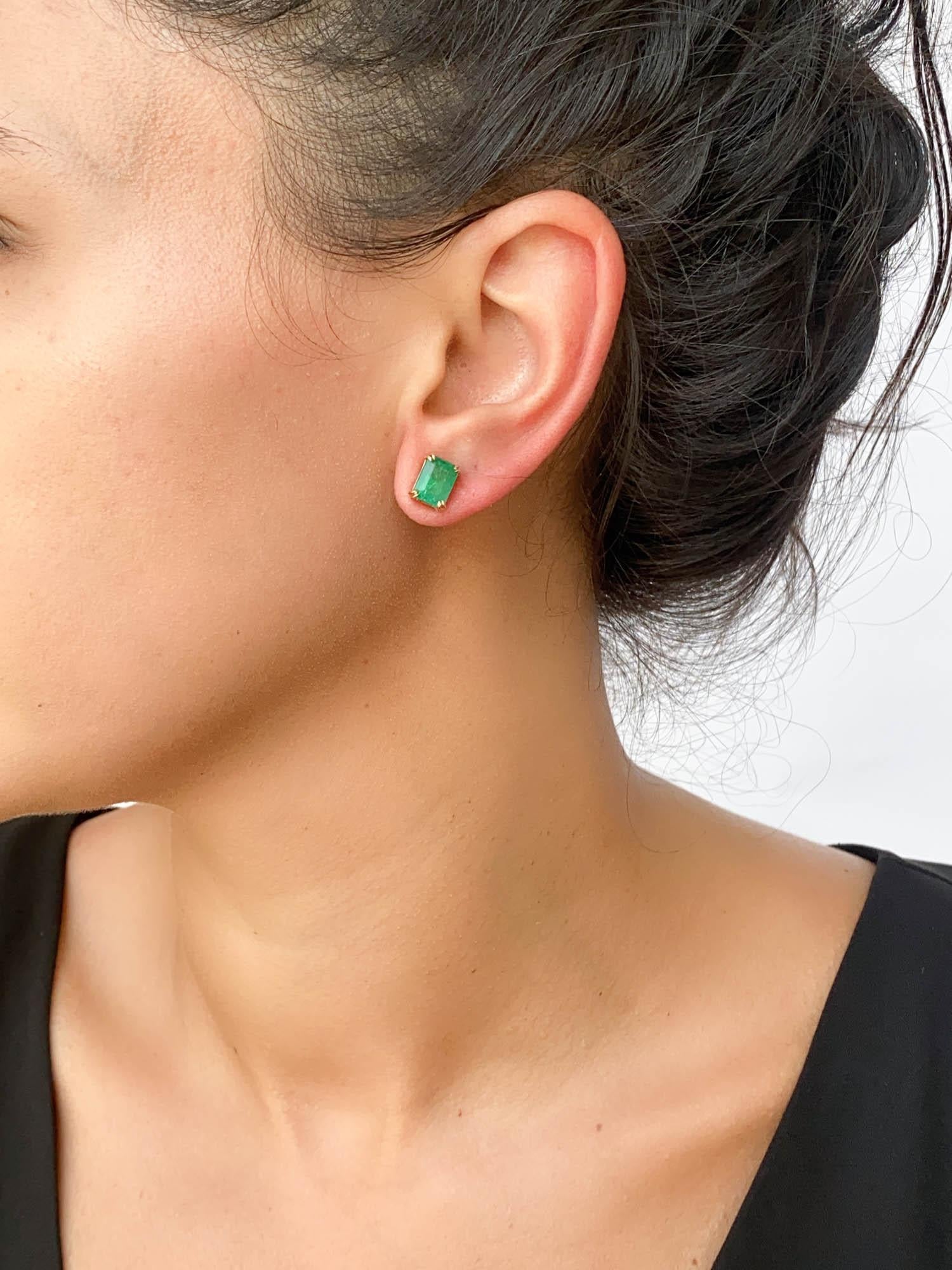 3.33ct Rich Green Emerald Stud Earrings 14K Gold R3142 For Sale 4