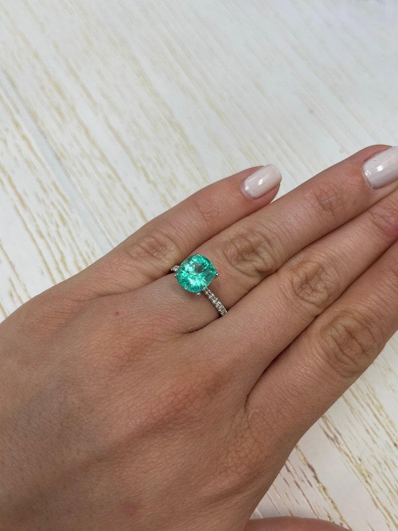 3.34 Carat 9.5x9 Bluish Green Natural Colombian Emerald - Cushion Cut Chivor May For Sale 4