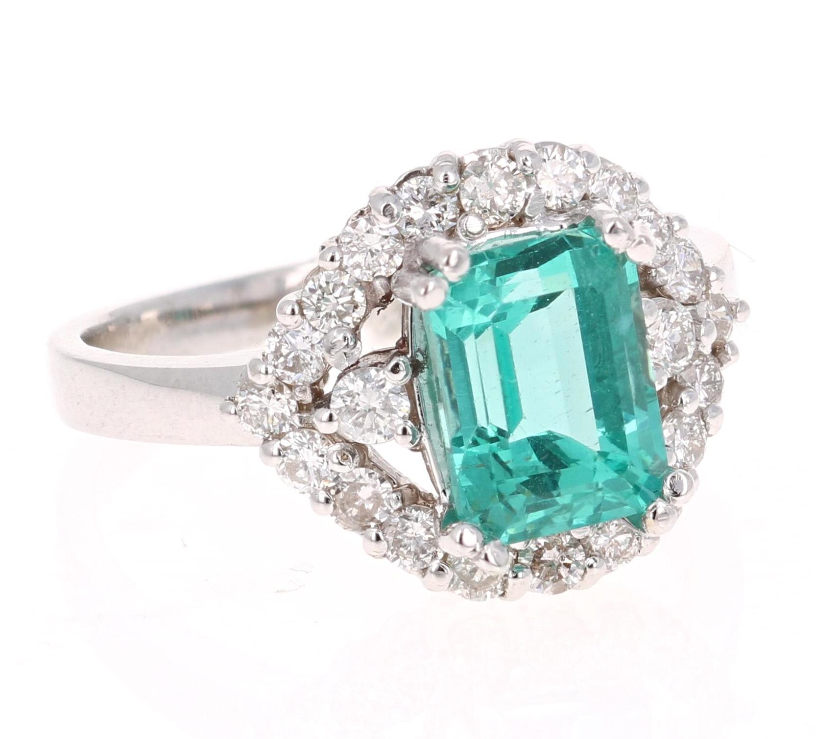 3.34 Carat Emerald Cut Apatite Diamond White Gold Engagement Ring!

Gorgeous Apatite and Diamond Ring.  This ring has a 2.63 carat Emerald-Cut Apatite in the center of the ring and is surrounded by 22 Round Cut Diamonds that weigh 0.71 carat