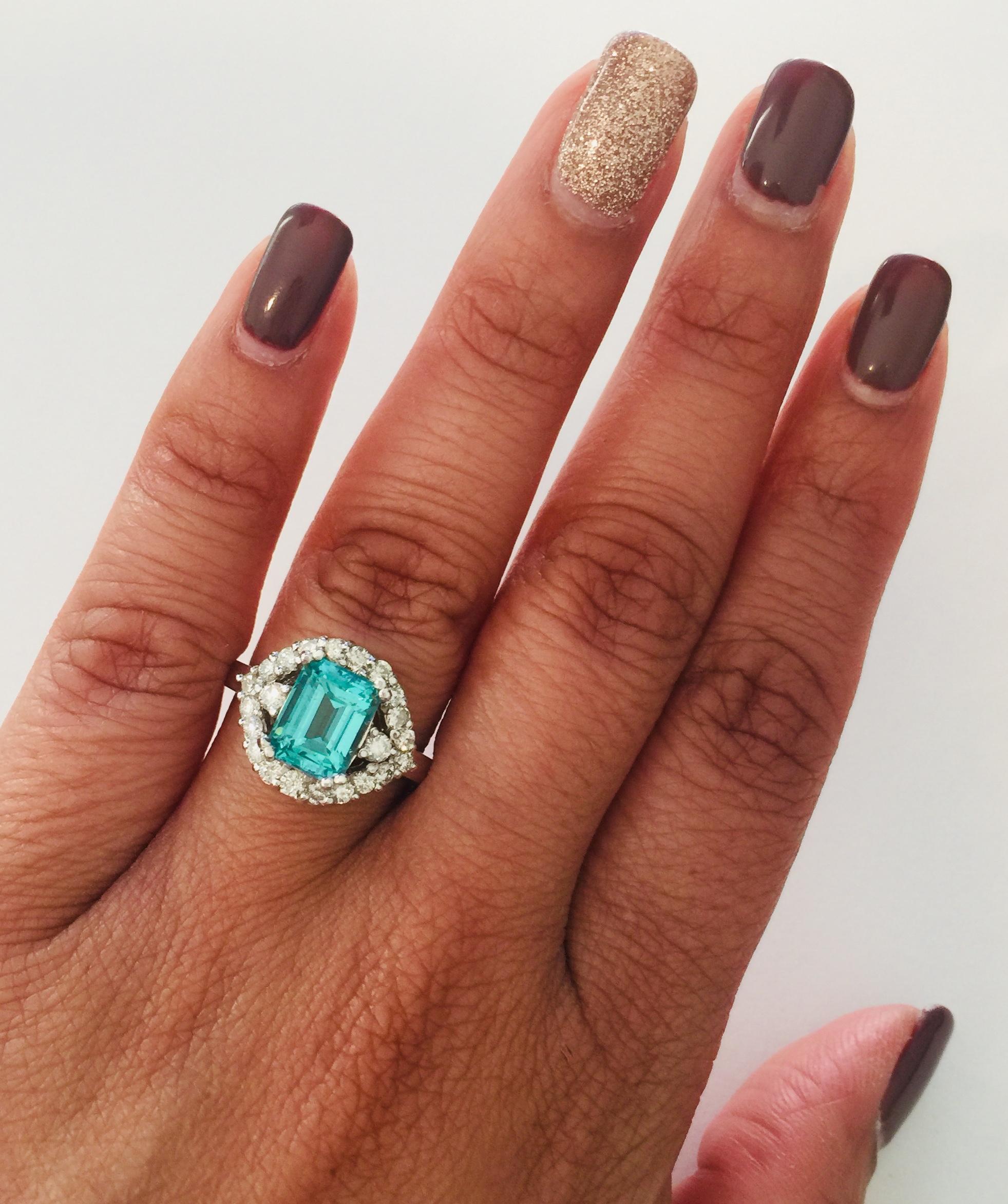 3.34 Carat Apatite Diamond White Gold Cocktail Ring In New Condition In Los Angeles, CA