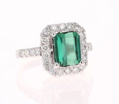 3.34 Carat Green Tourmaline Diamond White Gold Engagement Ring