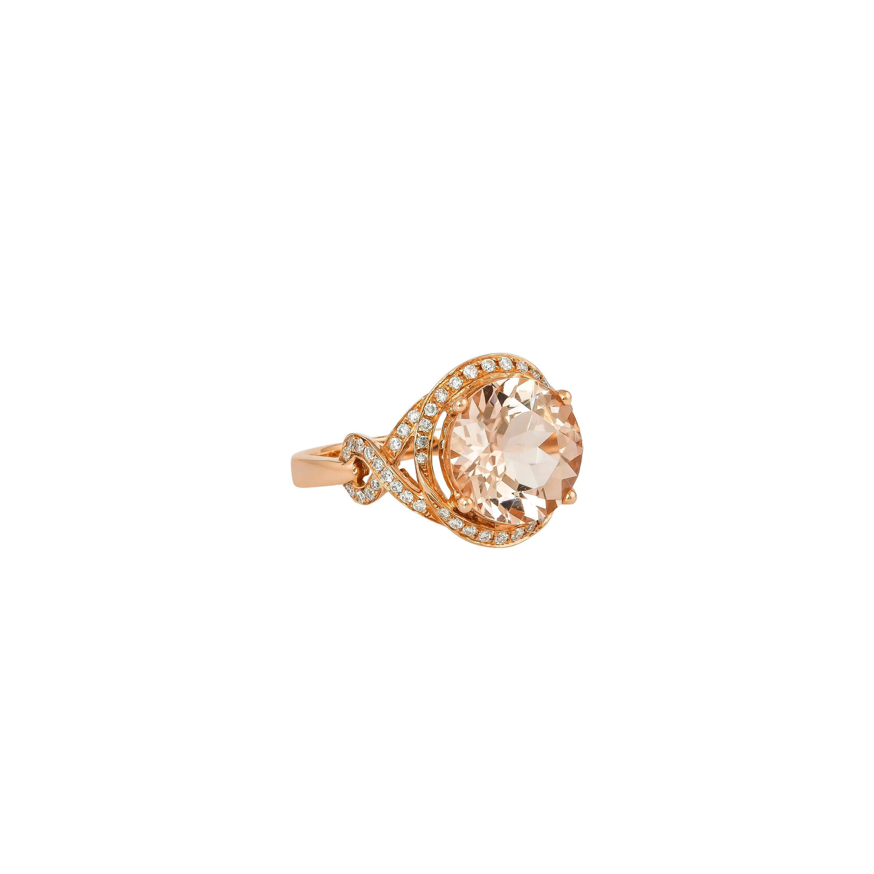 This collection features an array of magnificent morganites! Accented with diamonds these rings are made in rose gold and present a classic yet elegant look. 

Classic morganite ring in 18K rose gold with diamonds. 

Morganite: 3.34 carat round