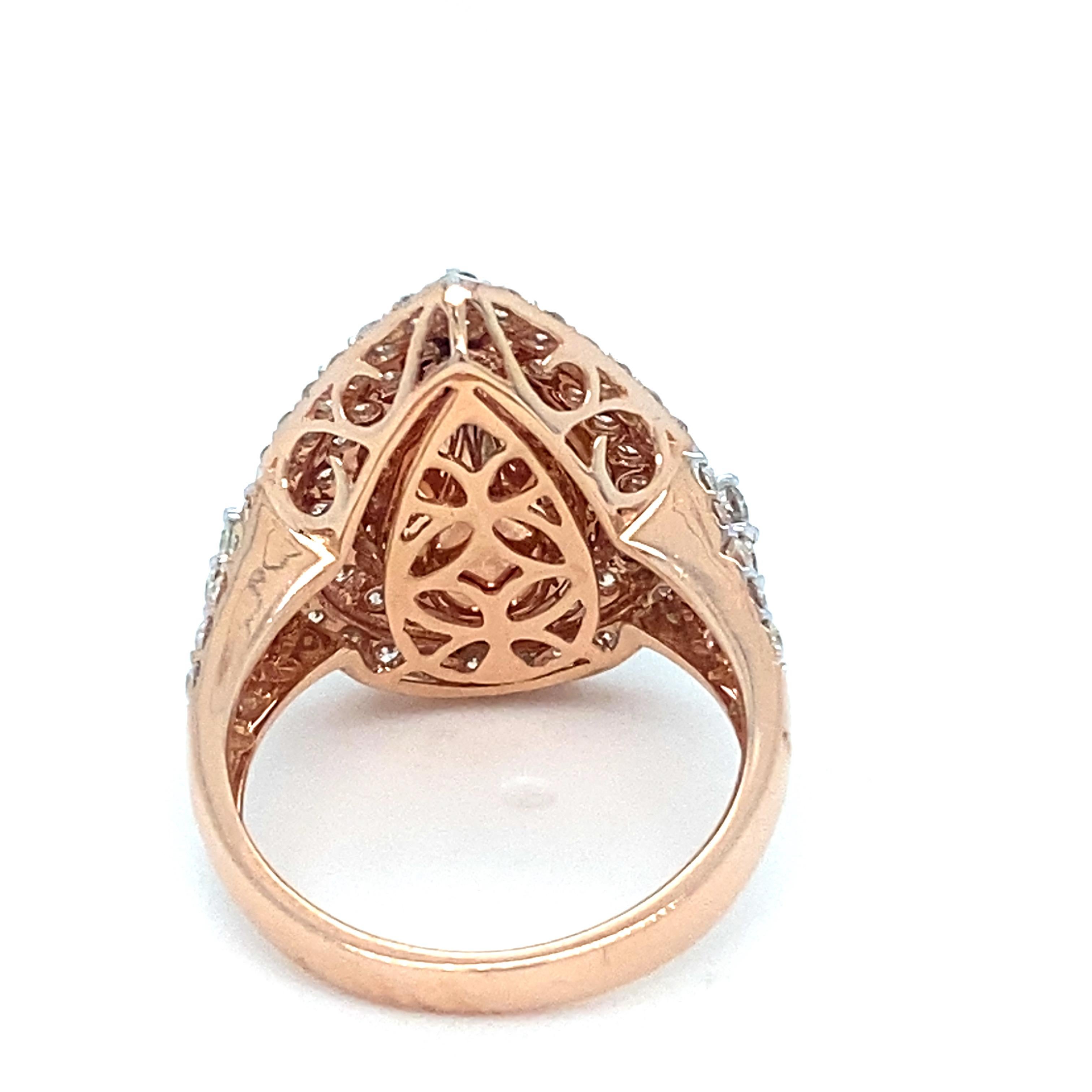 3.34 Carat Morganite Diamond Rose Gold Cocktail Ring For Sale 4