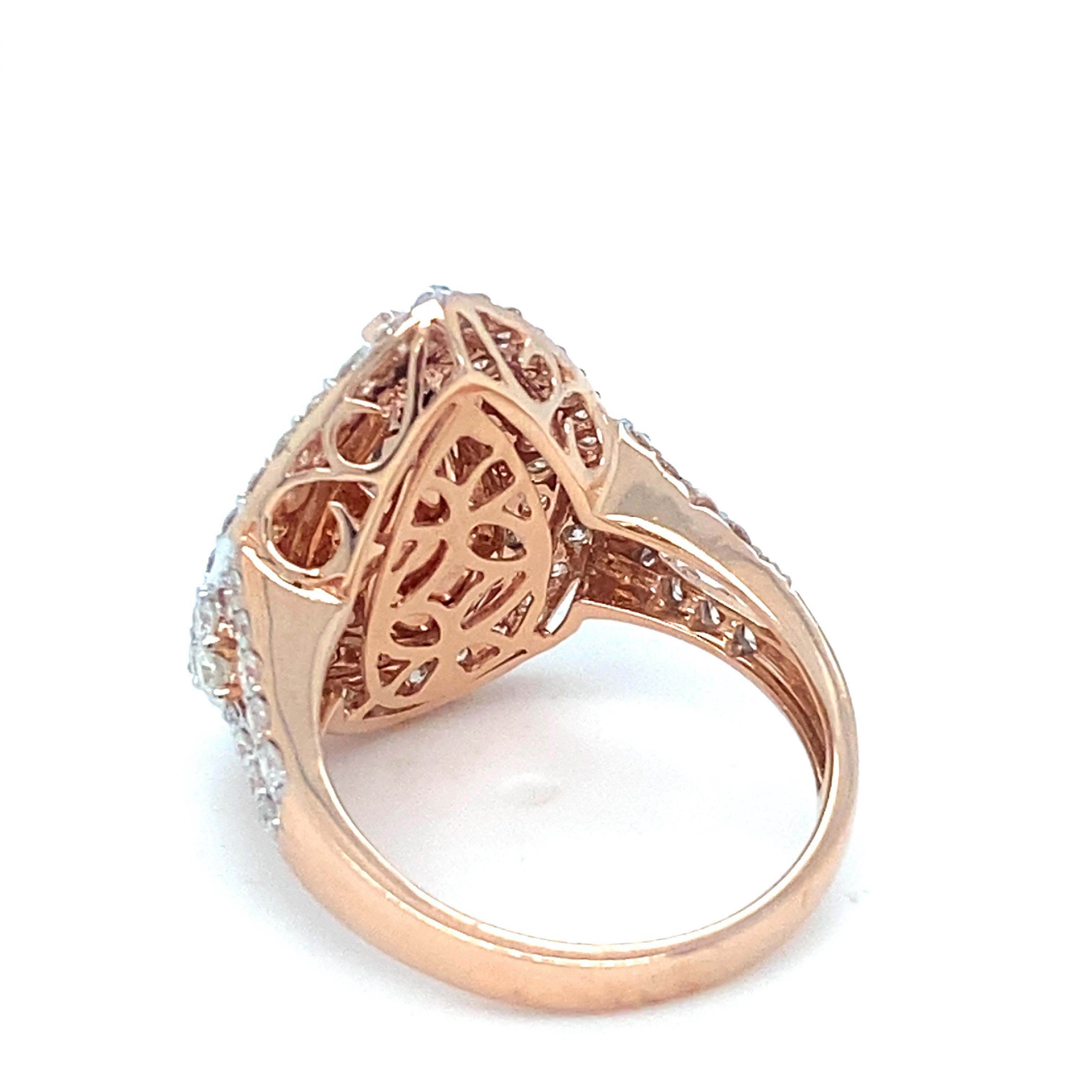 3.34 Carat Morganite Diamond Rose Gold Cocktail Ring For Sale 5