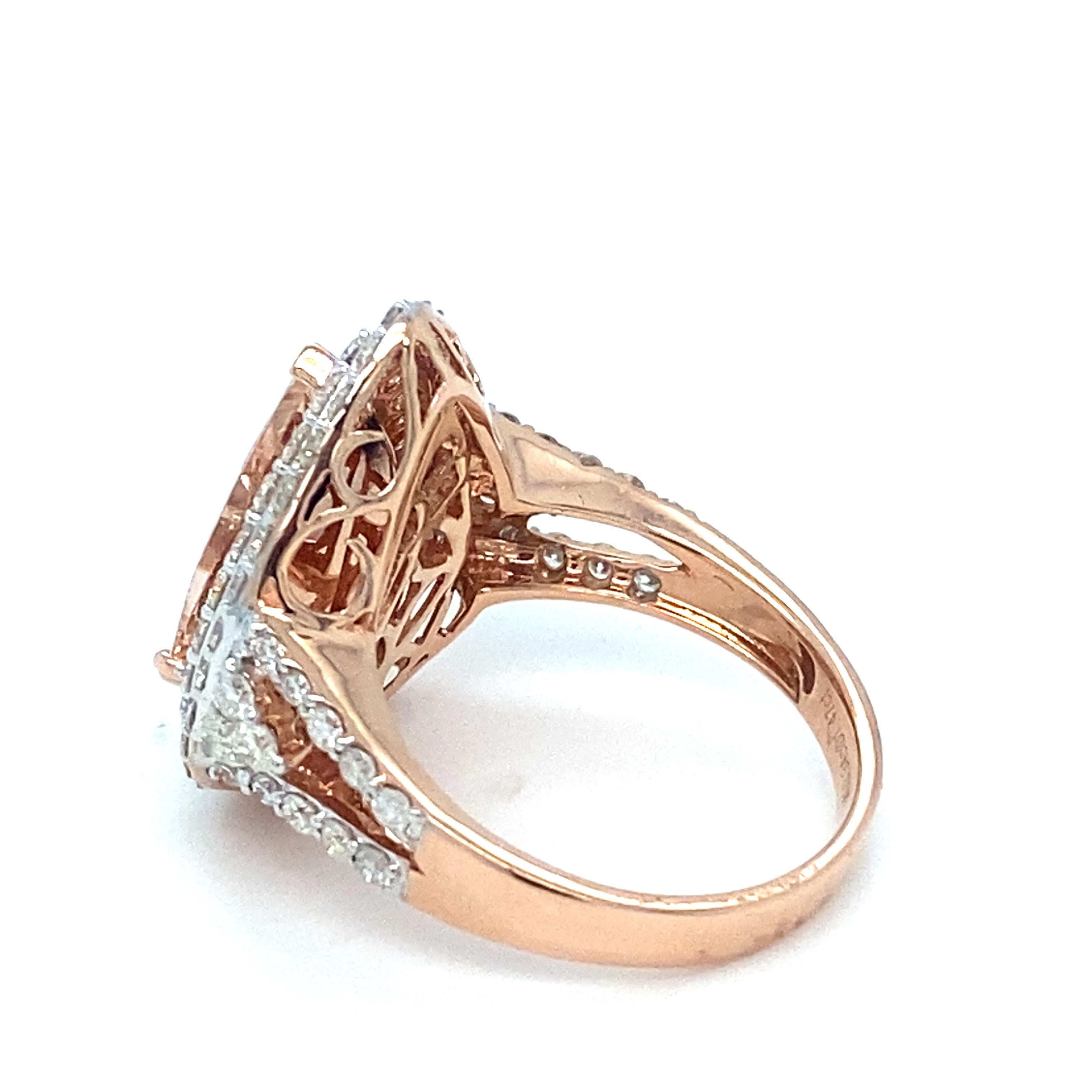 3.34 Carat Morganite Diamond Rose Gold Cocktail Ring For Sale 6