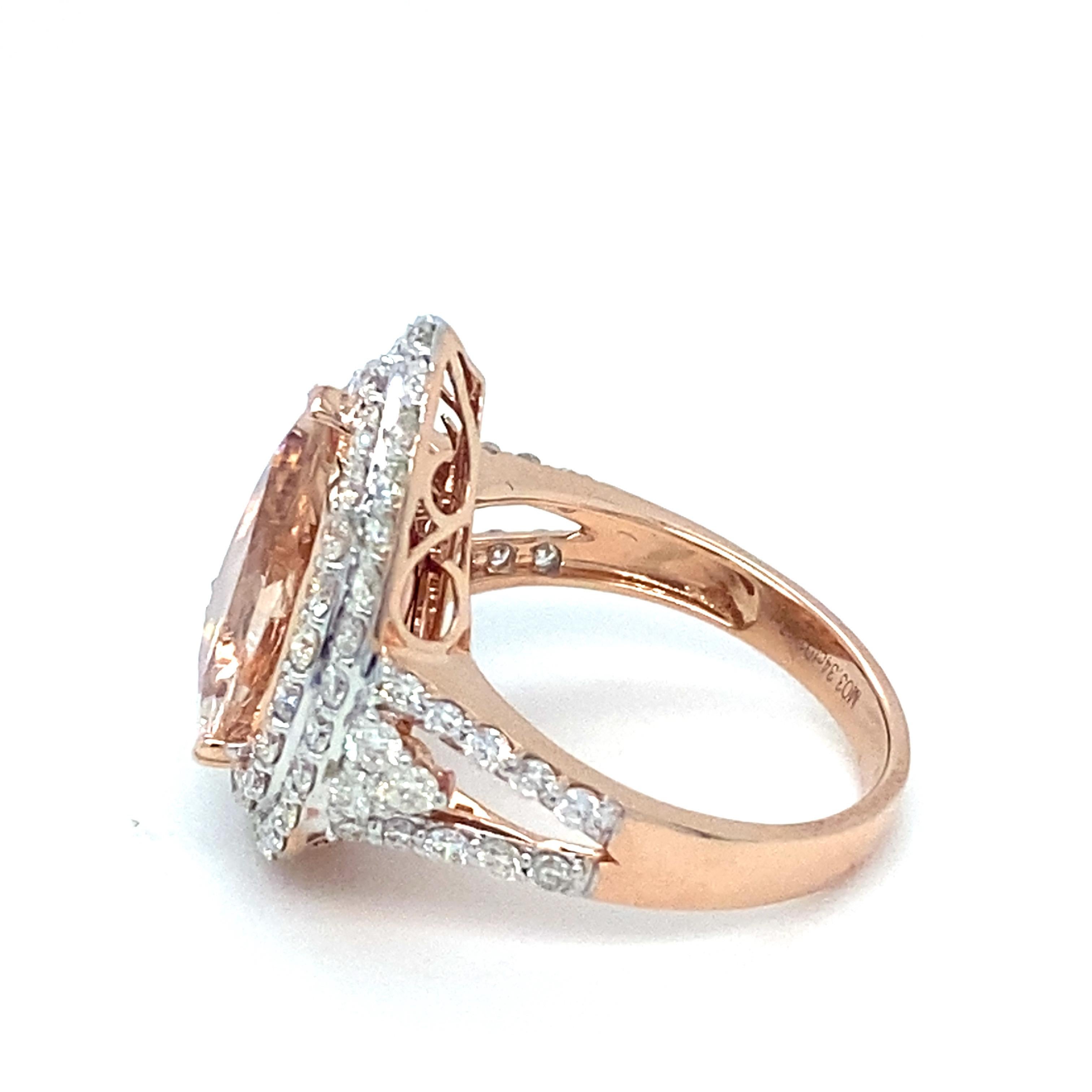 3.34 Carat Morganite Diamond Rose Gold Cocktail Ring For Sale 7