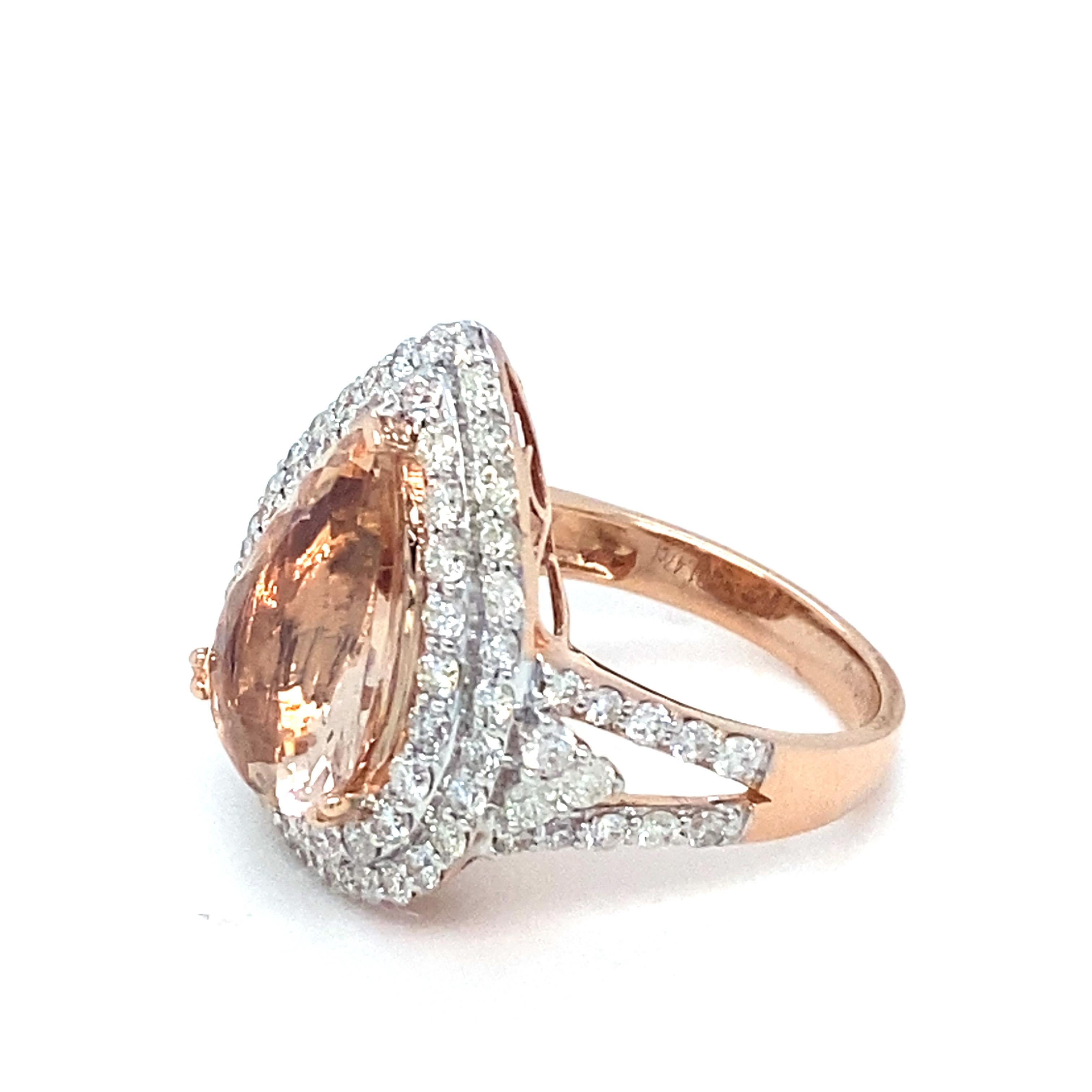3.34 Carat Morganite Diamond Rose Gold Cocktail Ring For Sale 8