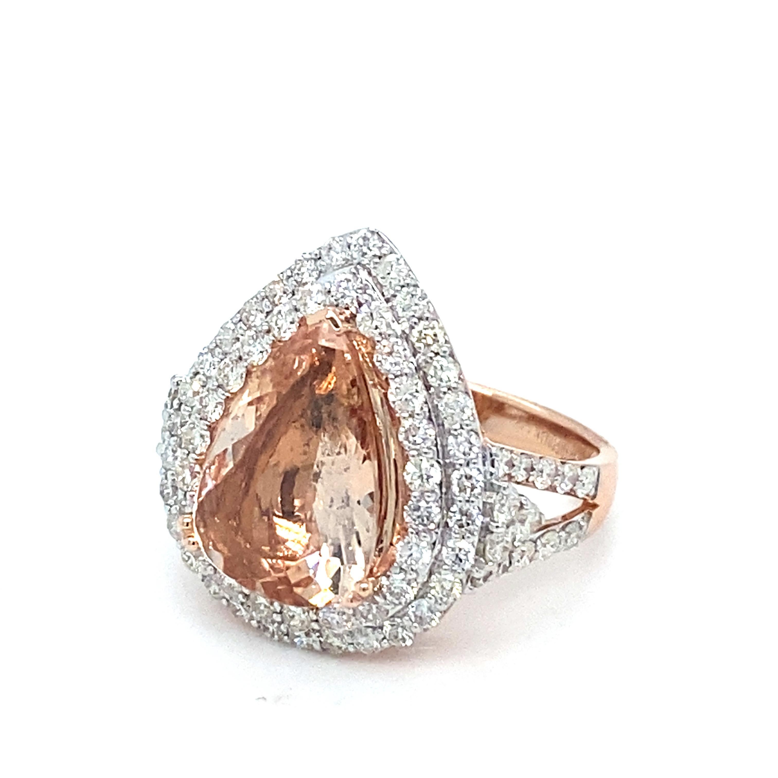 3.34 Carat Morganite Diamond Rose Gold Cocktail Ring For Sale 9