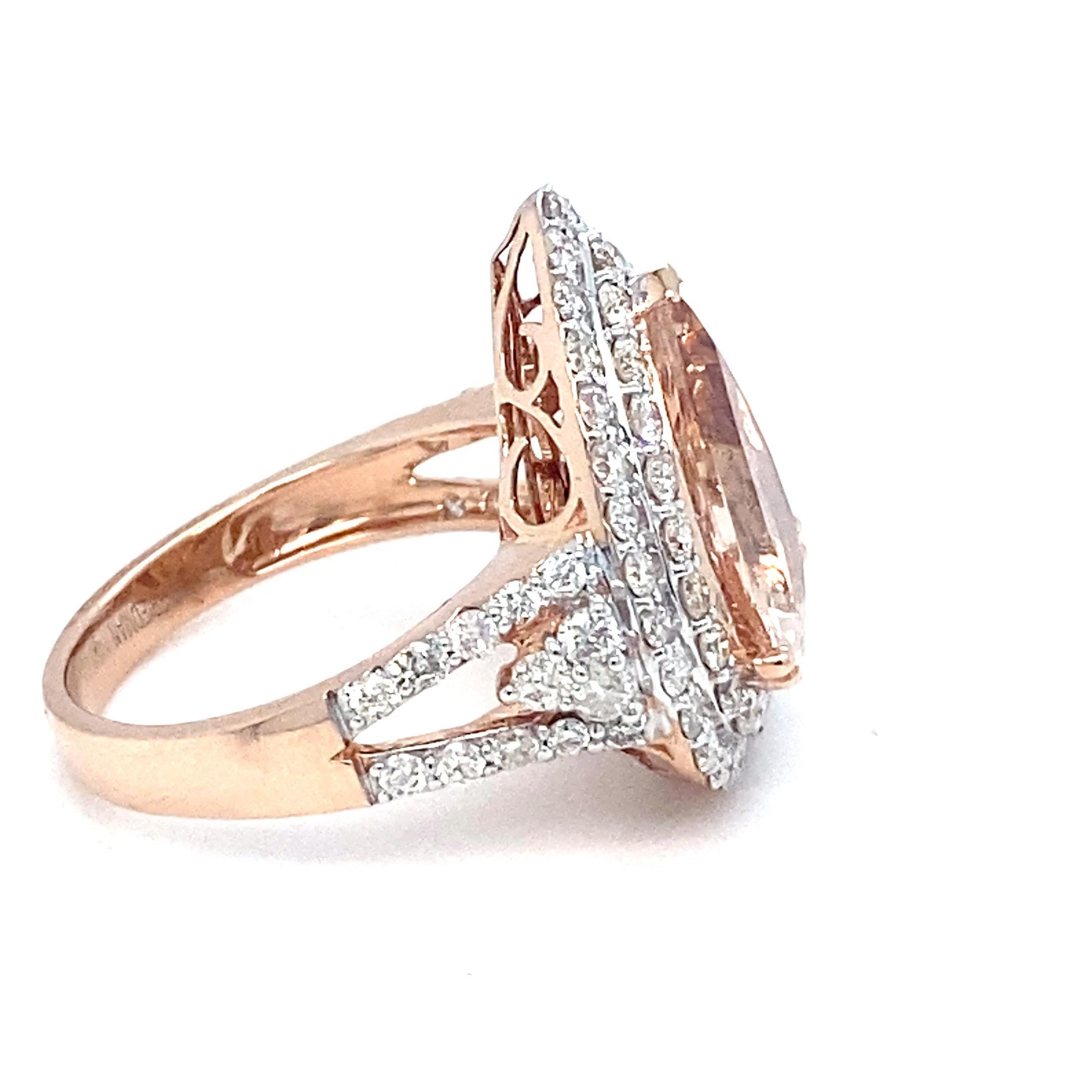 3.34 Carat Morganite Diamond Rose Gold Cocktail Ring For Sale 11