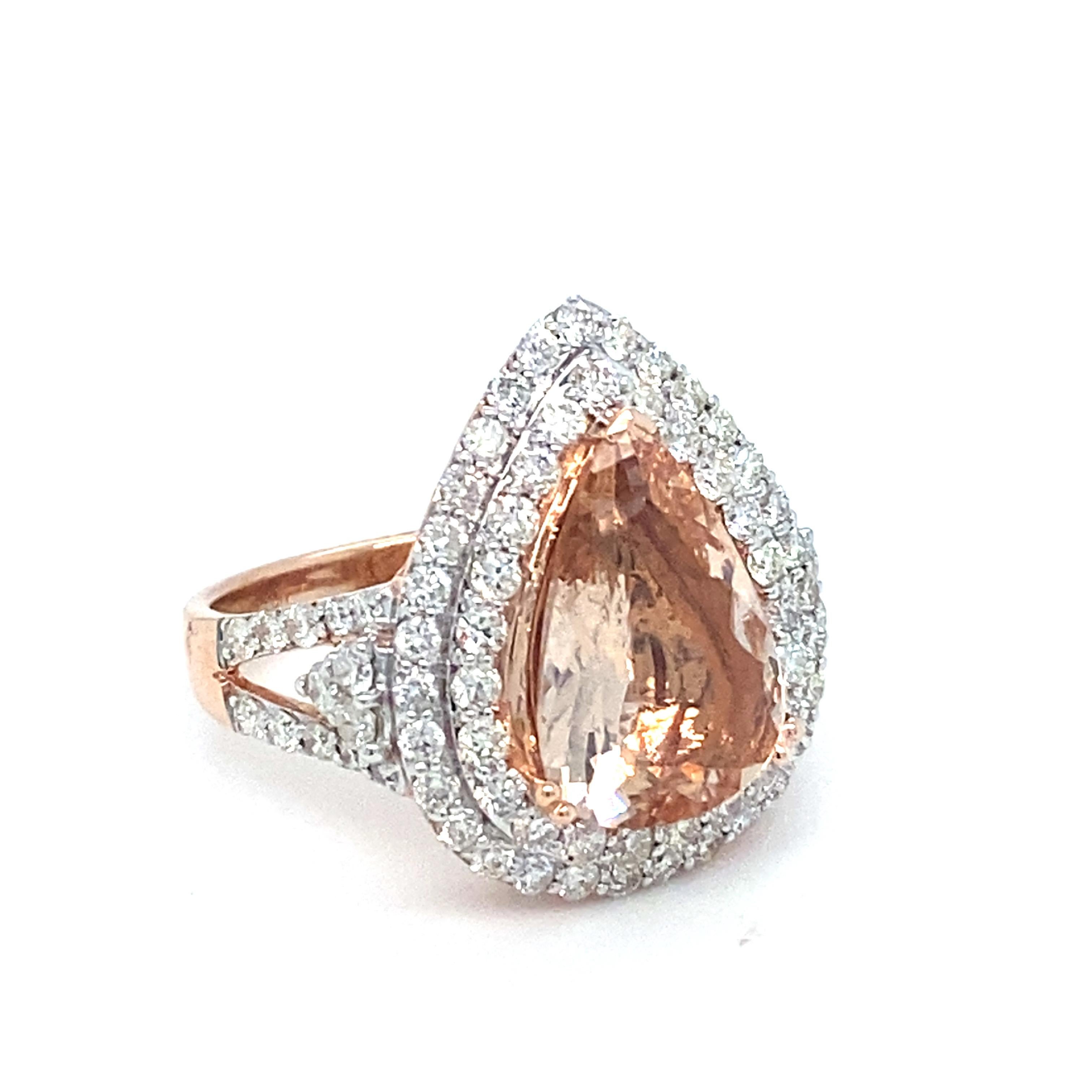 Artisan 3.34 Carat Morganite Diamond Rose Gold Cocktail Ring For Sale