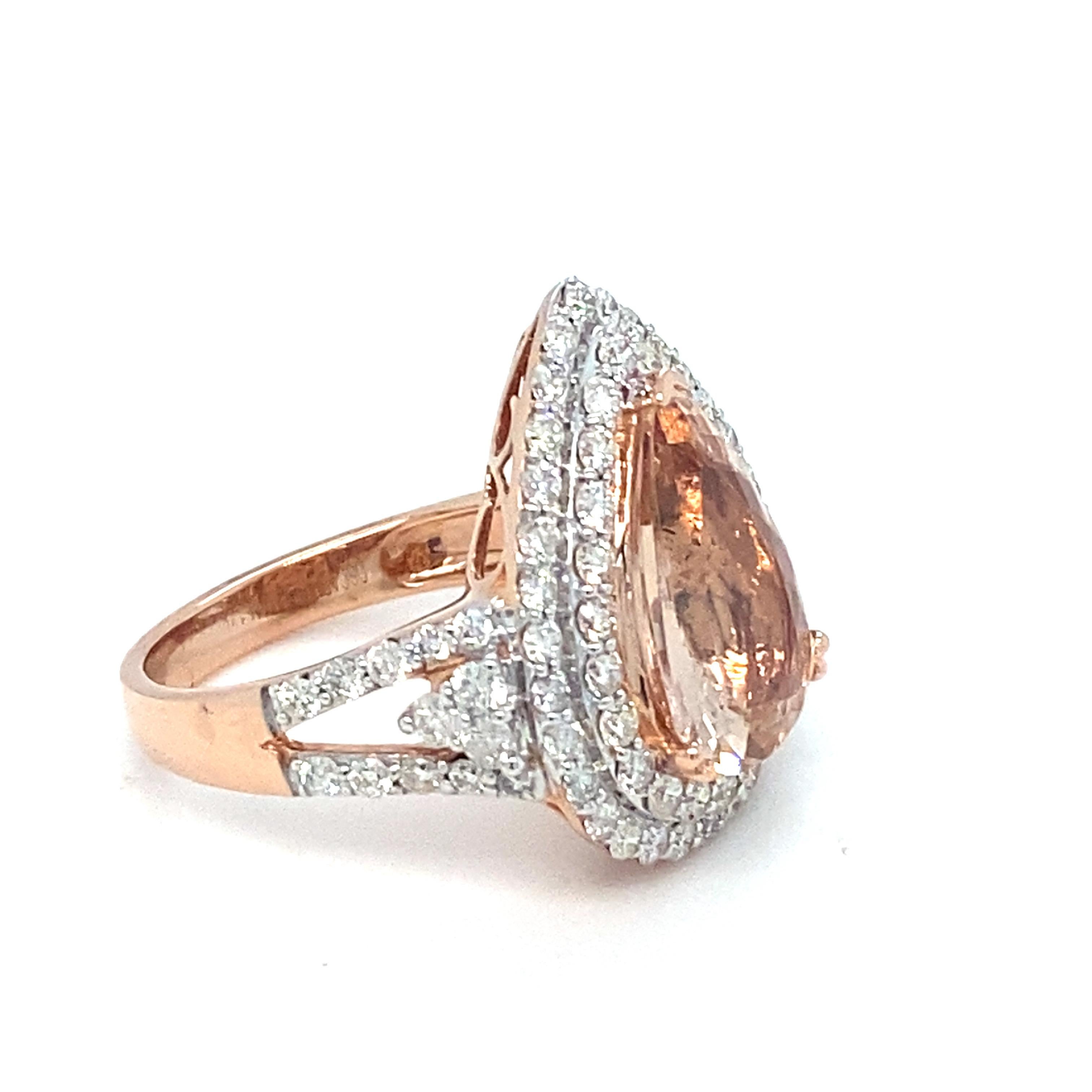 3.34 Carat Morganite Diamond Rose Gold Cocktail Ring In New Condition For Sale In Trumbull, CT