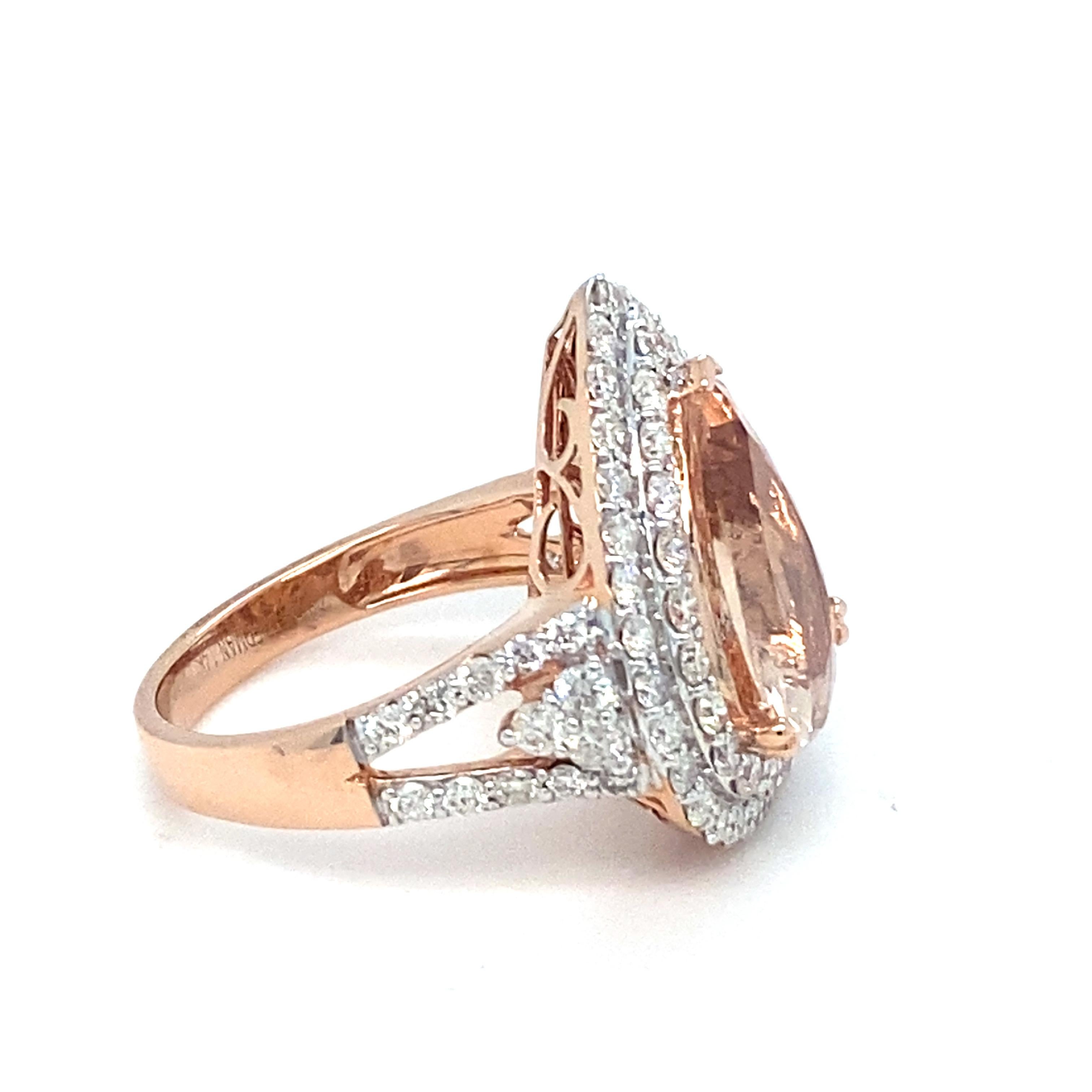 Women's 3.34 Carat Morganite Diamond Rose Gold Cocktail Ring For Sale