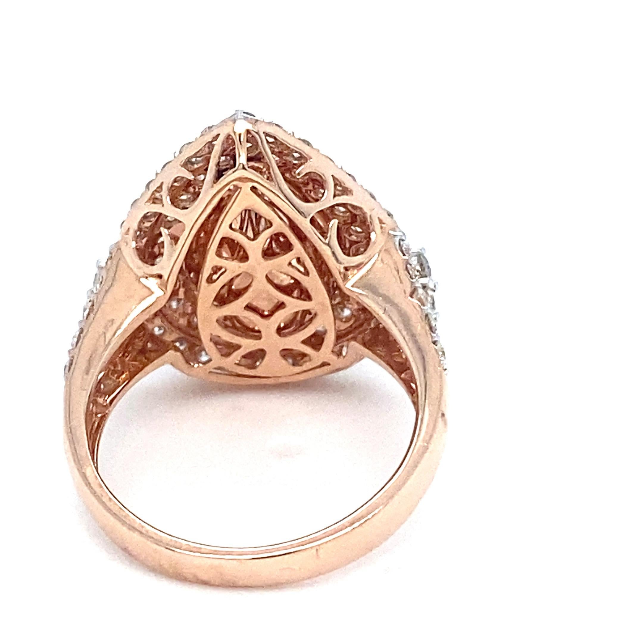 3.34 Carat Morganite Diamond Rose Gold Cocktail Ring For Sale 3
