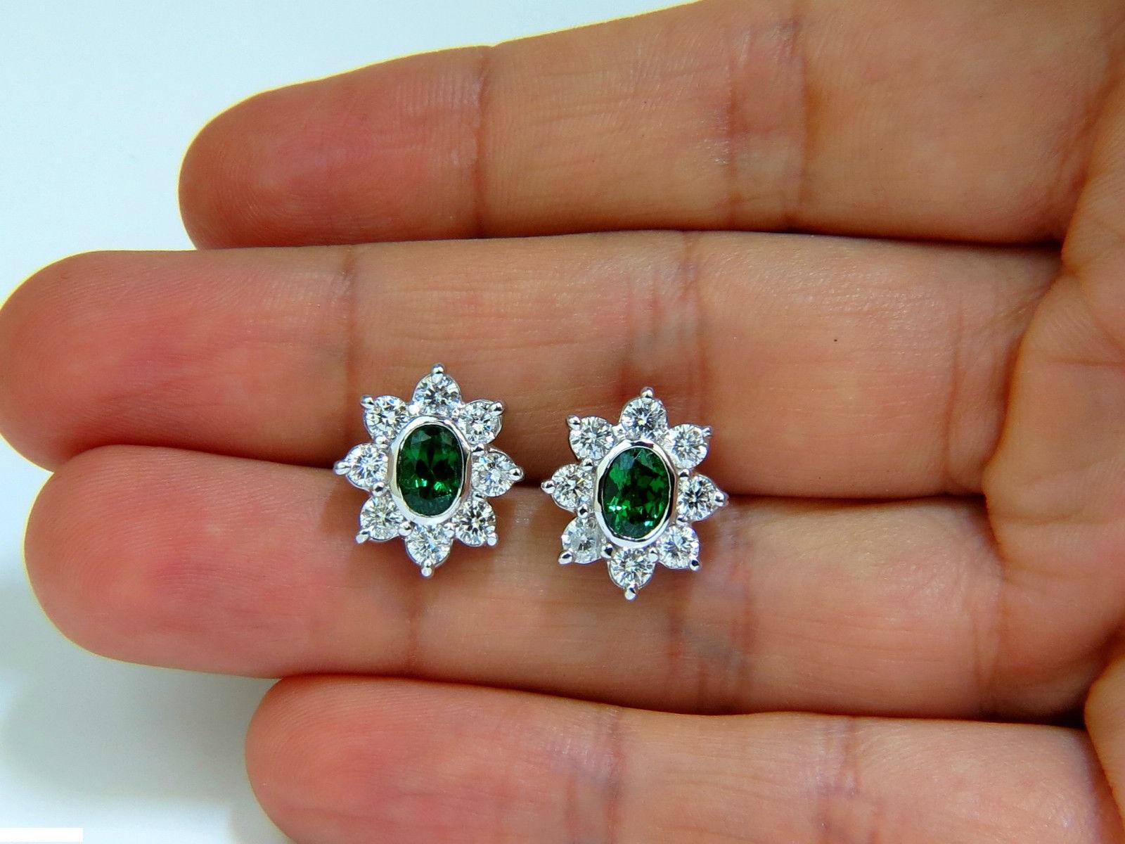 3.34 Carat Natural Gem Green Tsavorite Diamond Cluster Halo Earrings 14 Karat 5