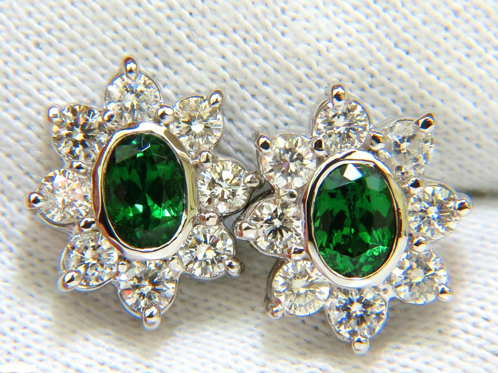 3.34 Carat Natural Gem Green Tsavorite Diamond Cluster Halo Earrings 14 Karat 1