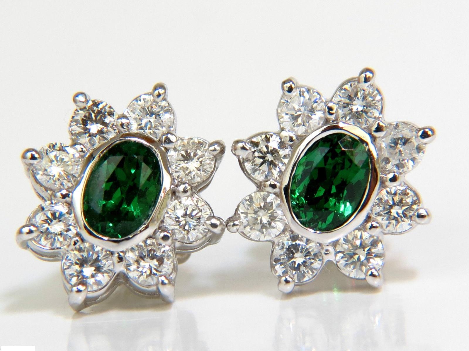 3.34 Carat Natural Gem Green Tsavorite Diamond Cluster Halo Earrings 14 Karat 2