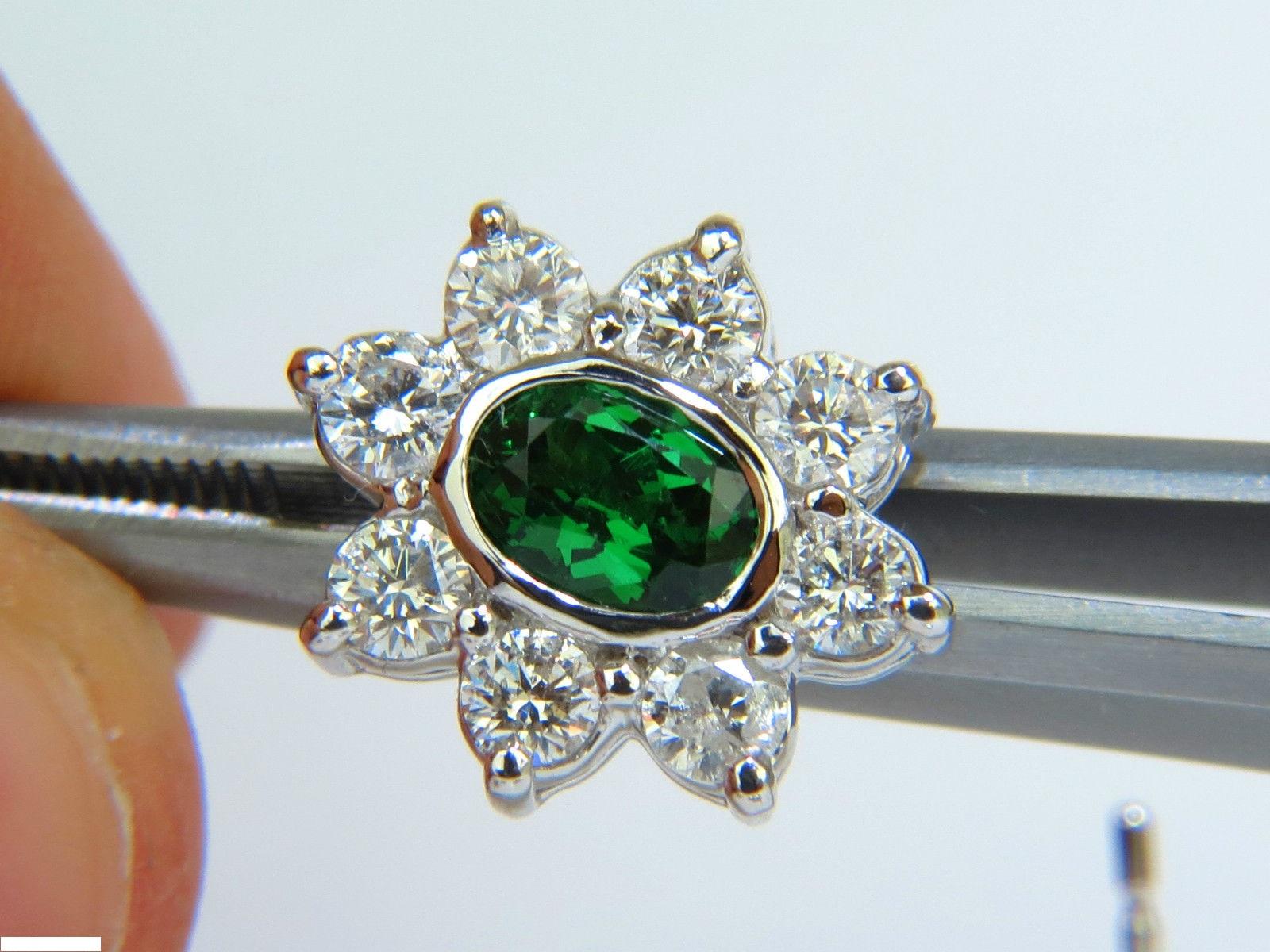 3.34 Carat Natural Gem Green Tsavorite Diamond Cluster Halo Earrings 14 Karat 4