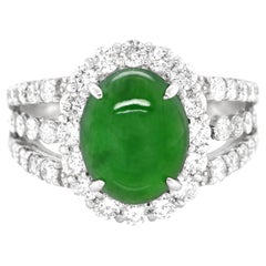 3.34 Carat Natural Non-Dyed Jadeite and Diamond Ring Set in Platinum