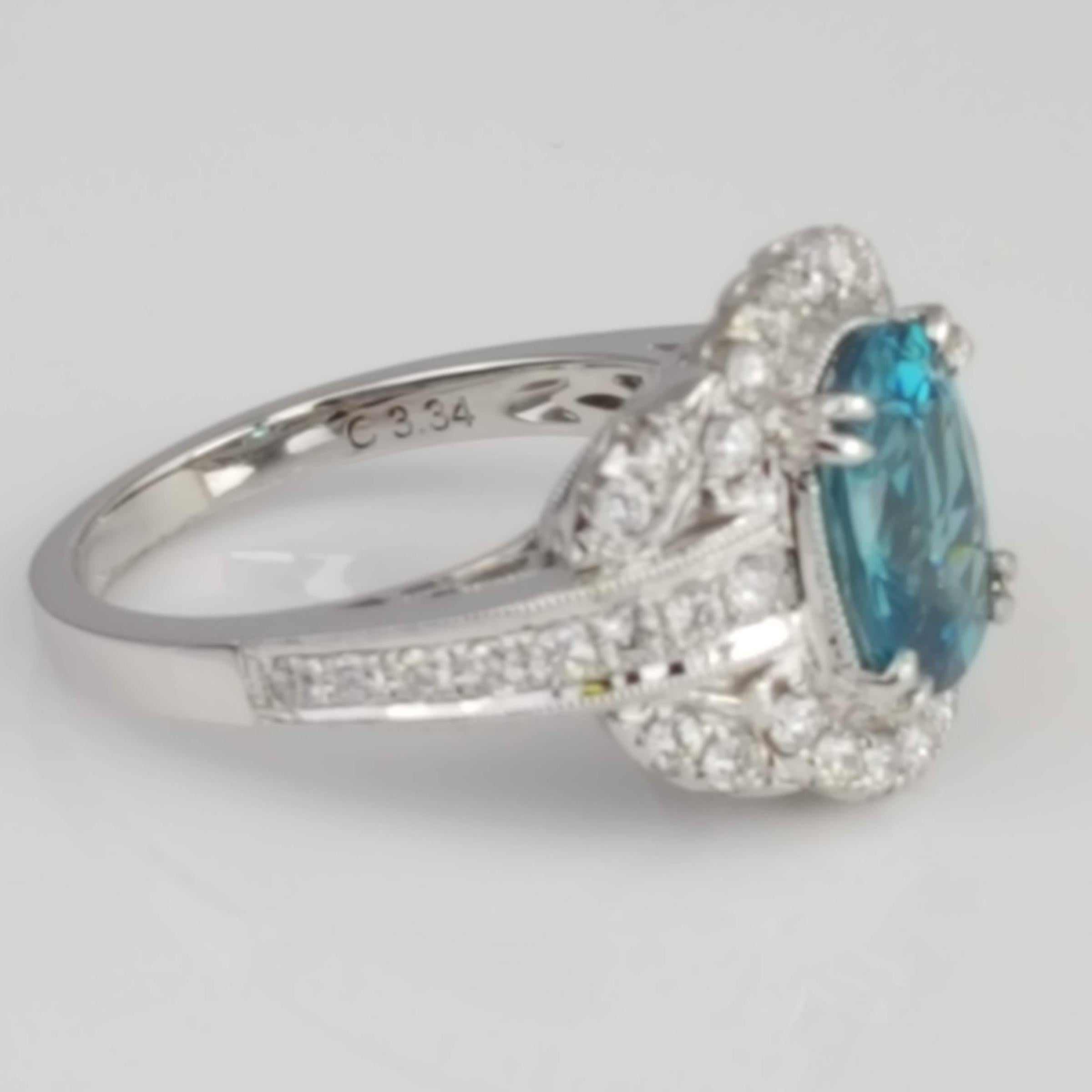 Women's DiamondTown 3.34 Carat Oval Cut Blue Zircon and Diamond Halo Ring