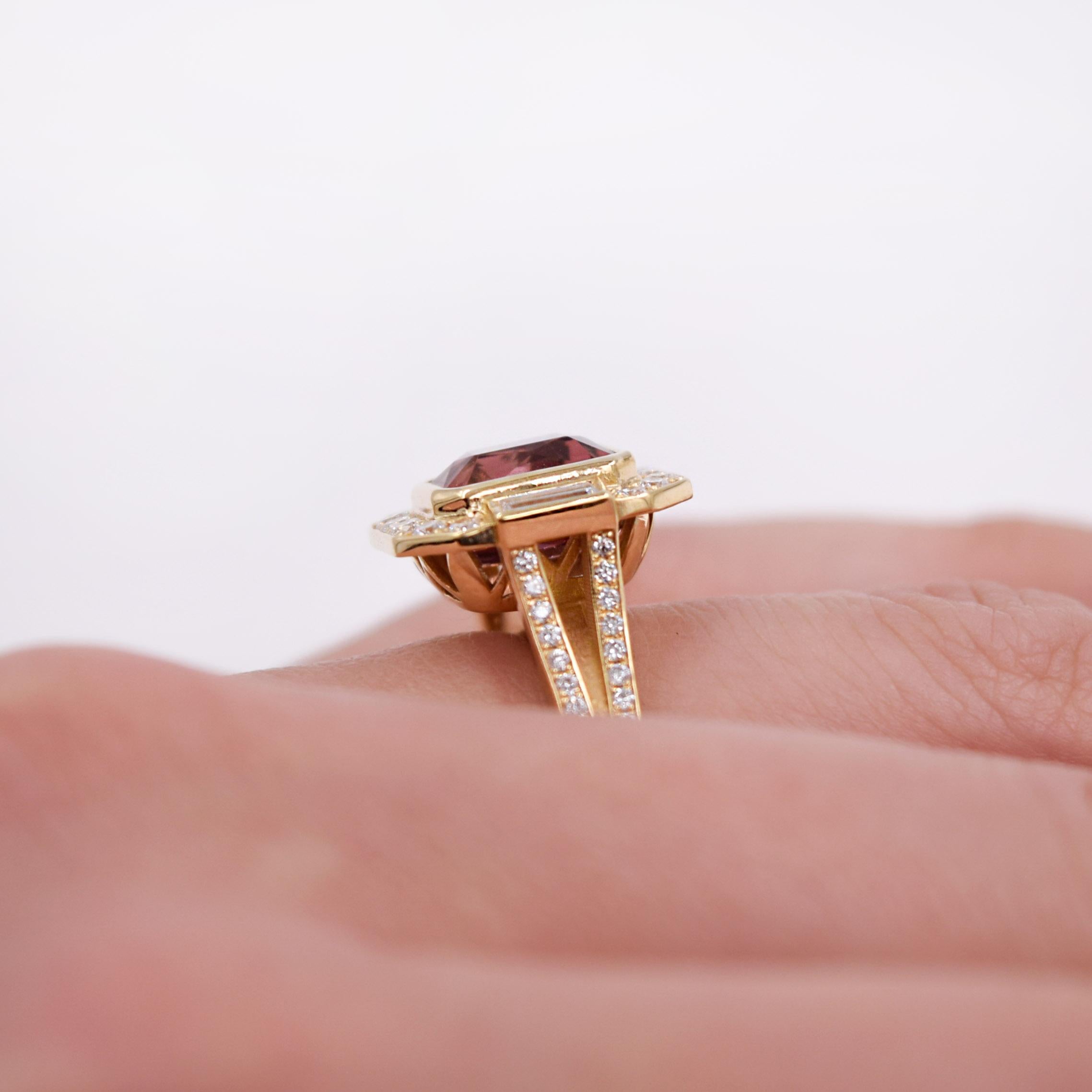 3.34 Carat Pink Tourmaline and White Diamond Statement Ring in 18 Karat Gold 4