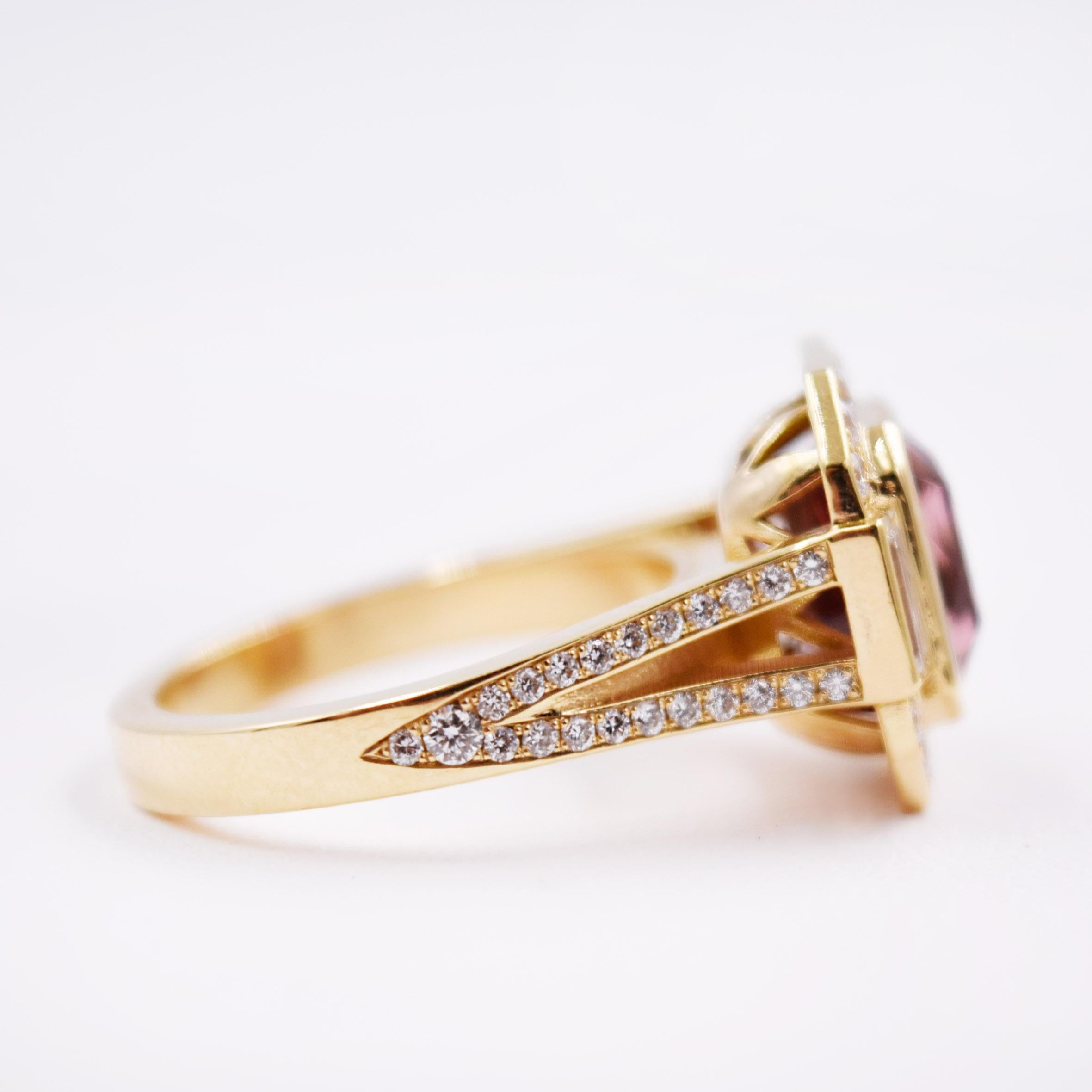 Women's 3.34 Carat Pink Tourmaline and White Diamond Statement Ring in 18 Karat Gold