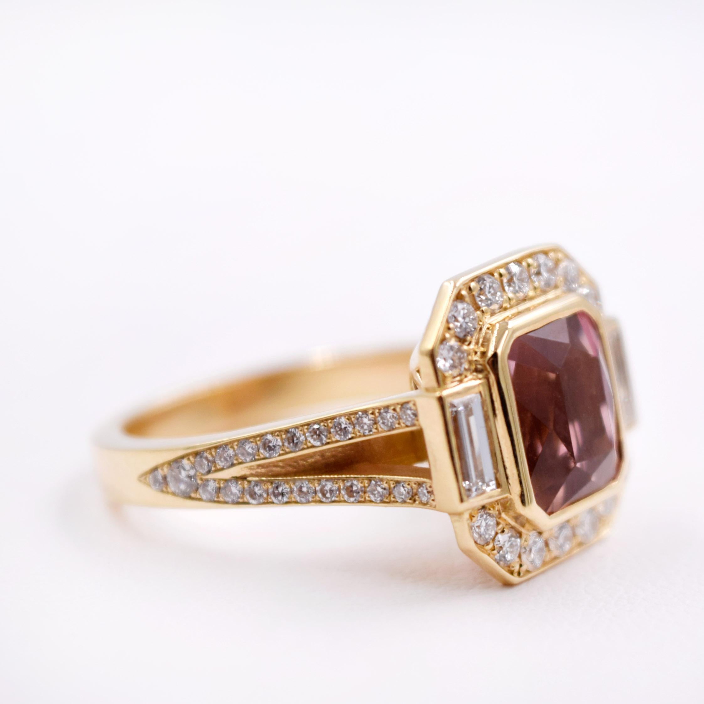 3.34 Carat Pink Tourmaline and White Diamond Statement Ring in 18 Karat Gold 1