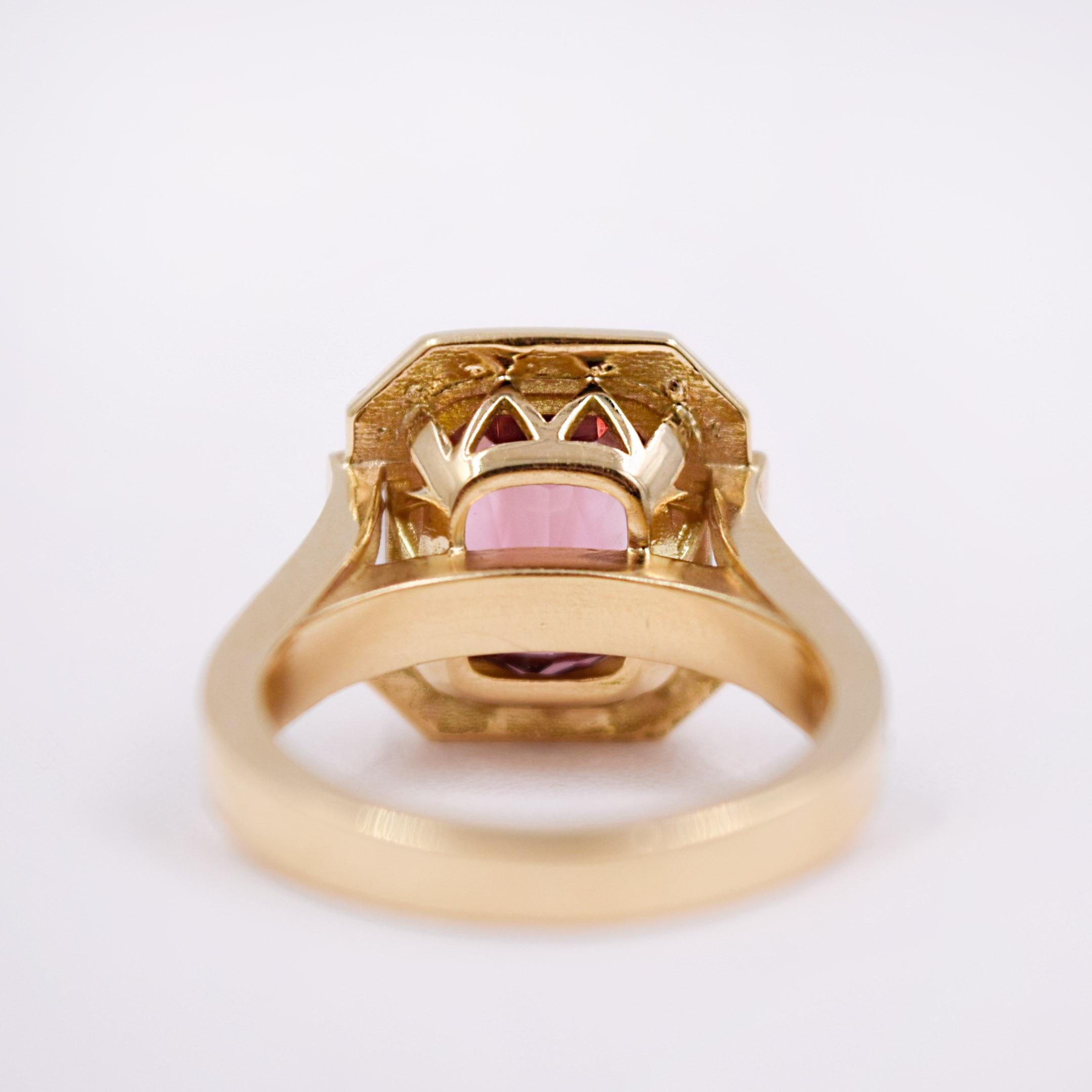 3.34 Carat Pink Tourmaline and White Diamond Statement Ring in 18 Karat Gold 2