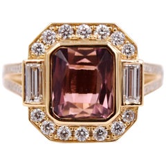 3.34 Carat Pink Tourmaline and White Diamond Statement Ring in 18 Karat Gold
