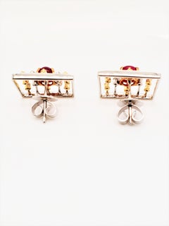 3.34 Carat Ruby Cabochon and White Diamond Gold Earrings