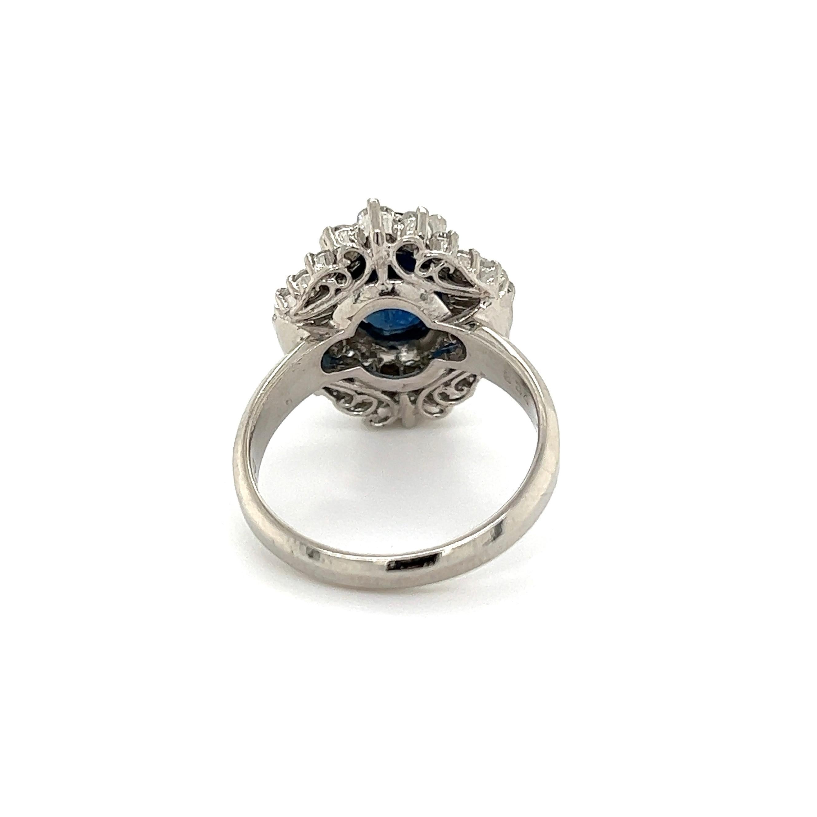 Women's 3.34 Carat Sapphire Diamond Platinum Art Deco Revival Ring Estate Fine Jewelry For Sale