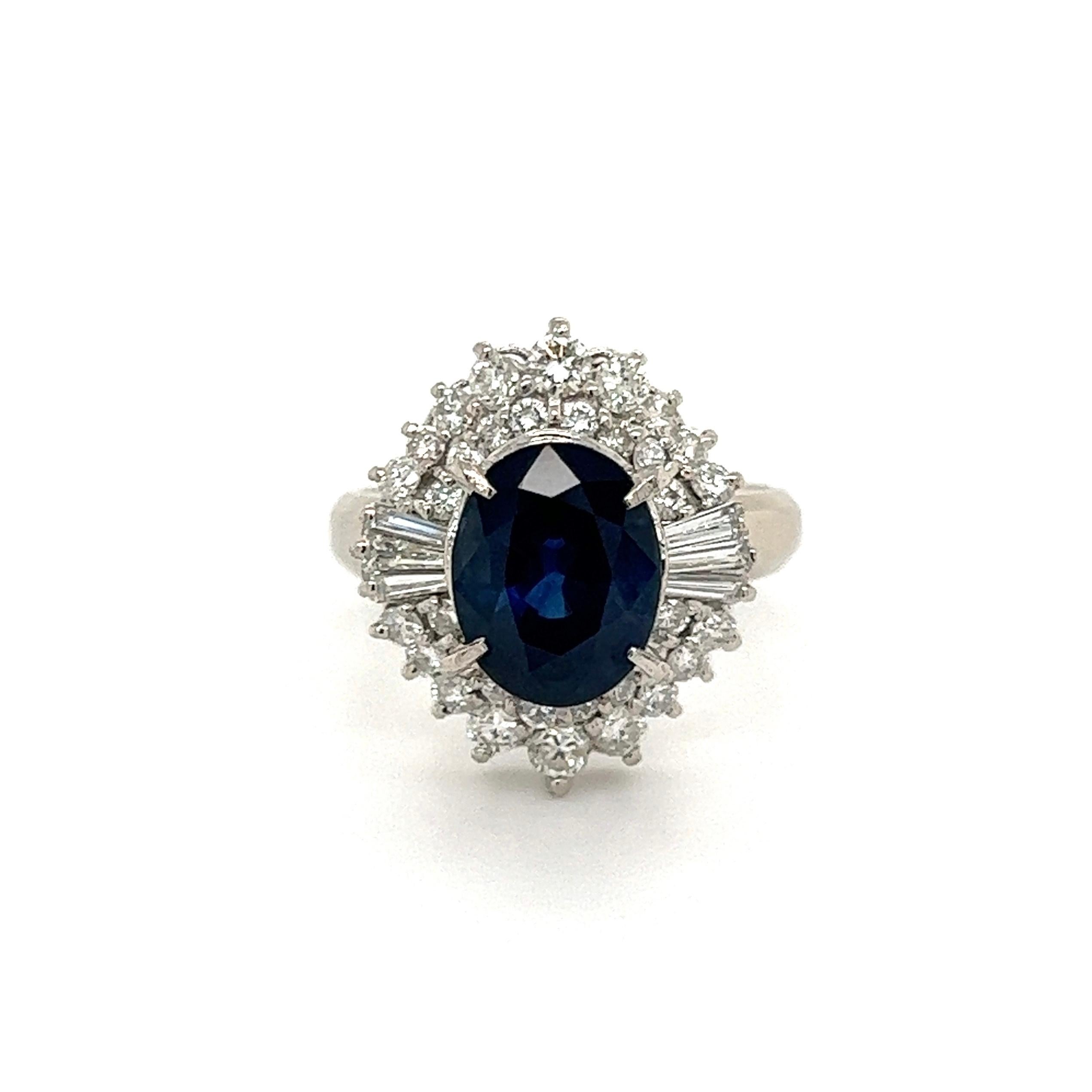3.34 Carat Sapphire Diamond Platinum Art Deco Revival Ring Estate Fine Jewelry For Sale 1